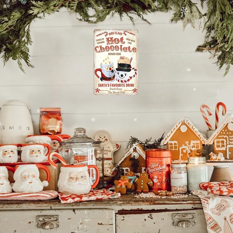 Joyline Vintage Christmas Decor Gifts Rustic Mrs Claus Hot Chocolate Santa's Favorite Drink Tin Sign for Home Farmhouse Kicthen Cafe Bar Wall Decor 8 x 12 inches (3239) - Image 4